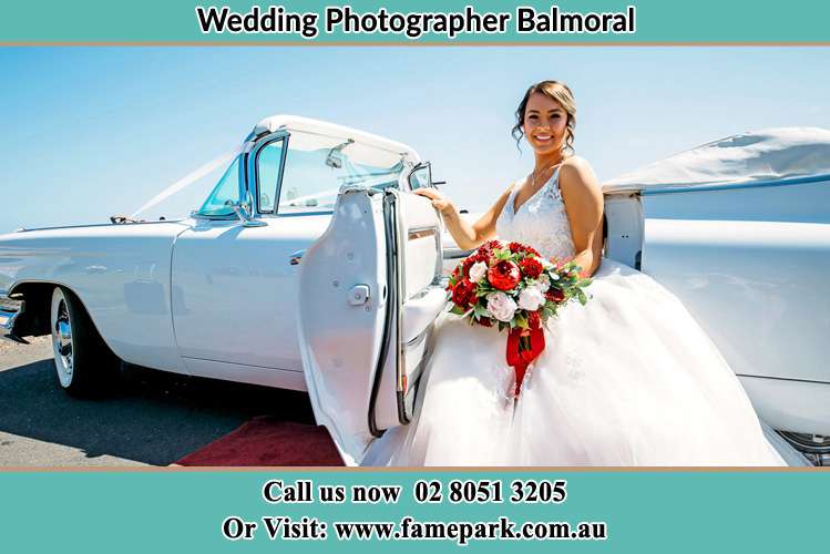 Photo of the Bride outside the bridal car Balmoral NSW 2088