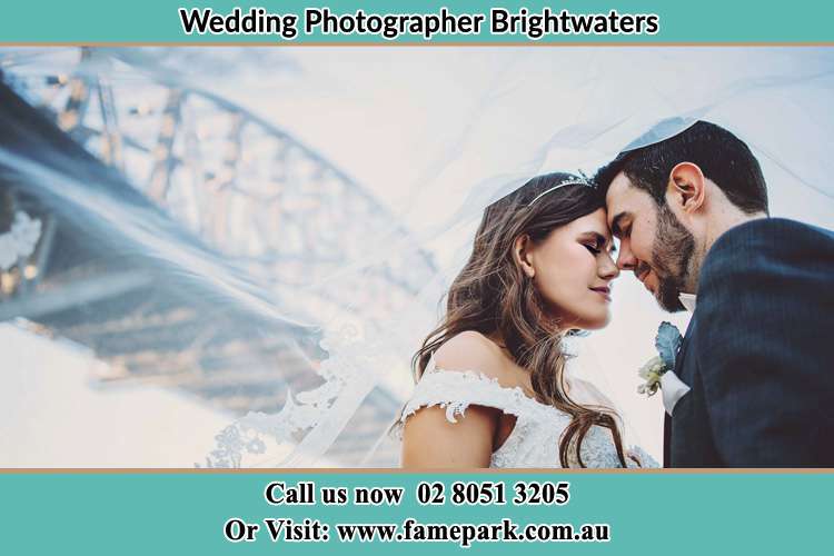 Close up photo of the Bride and the Groom under the bridge Brightwaters NSW 2264