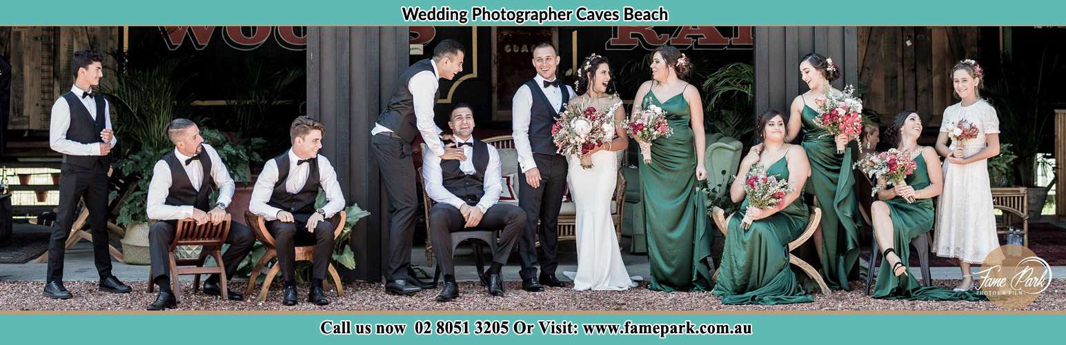 The Bride and the Groom having a chit-chat with their entourage Caves Beach