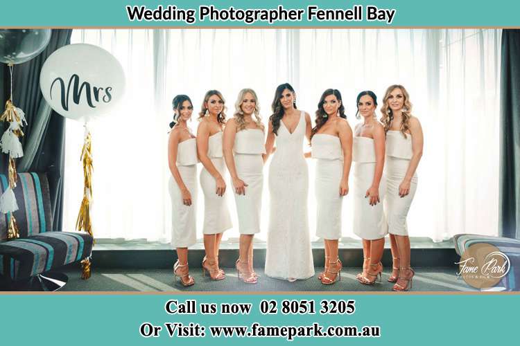 The Bride and her bridesmaids posed for the camera Fennell Bay