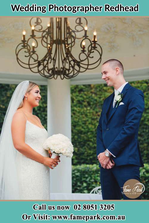 Bride and Groom on their garden wedding Redhead